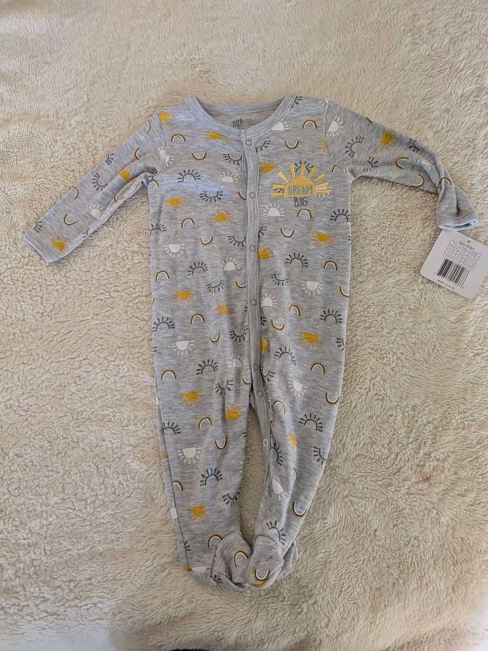NWT Little Planet by Carter's Organic Gray Sun Rainbow Zip Sleeper 6-9M Pajamas